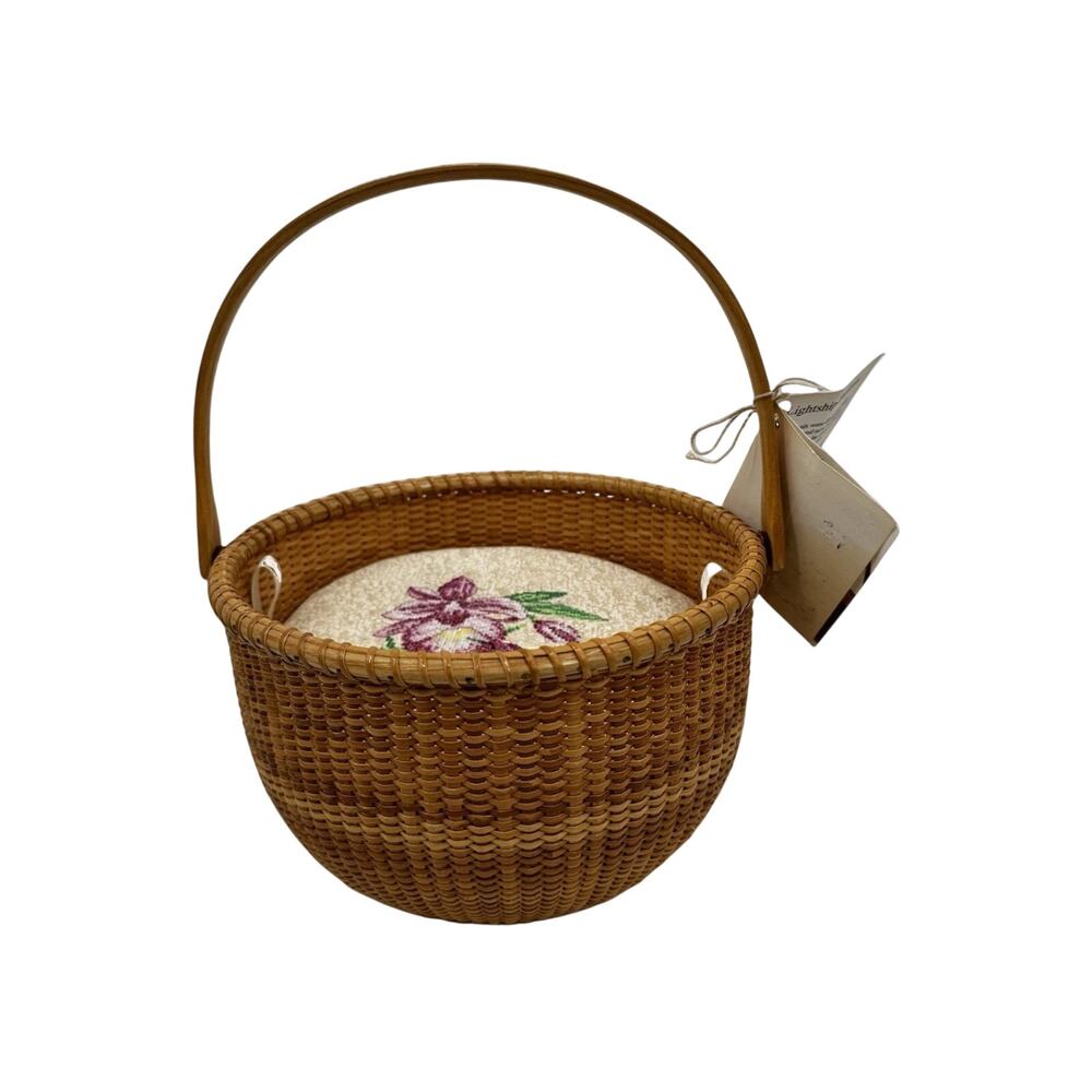 Museum Quality Nantucket Lightship Basket With Needlepoint Cushion White Ash